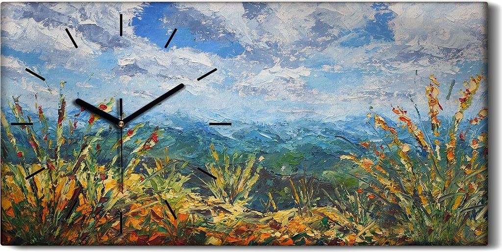 Dekor Leinwand Uhr Wandbilder 60x30 Malerei Abstrakte Wolken Berge Landschaft - schwarze Hände