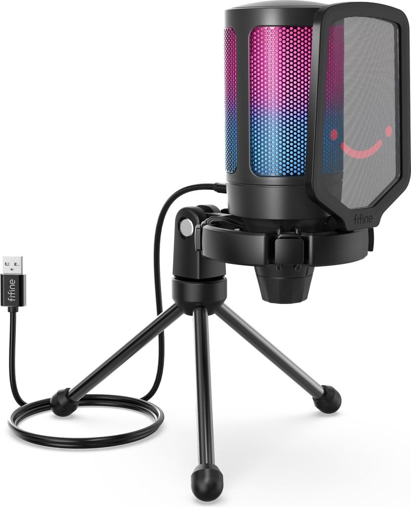 FIFINE A6V Gaming Mikrofon für Streaming Podcast Studio, Schwarz