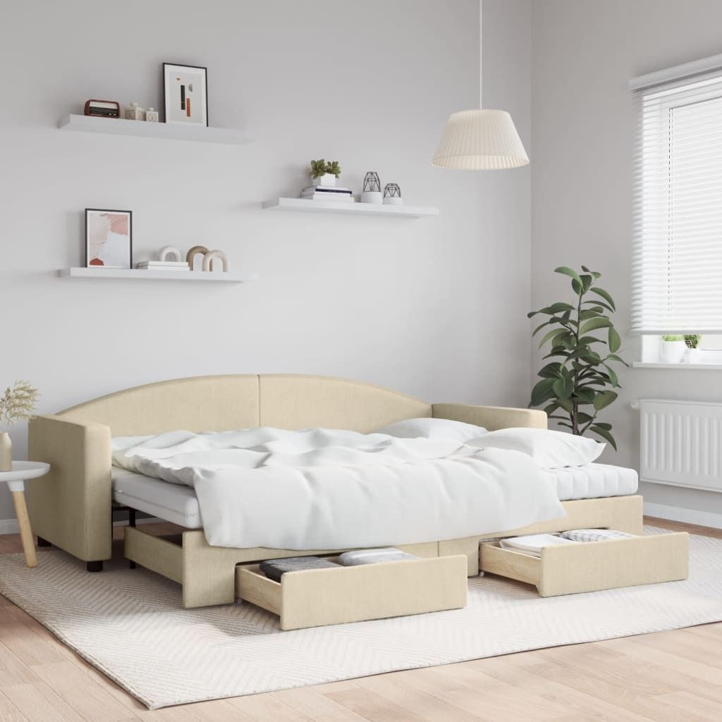 Maison Exclusive - Tagesbett Ausziehbar mit Schubladen Creme 80x200 cm Stoff