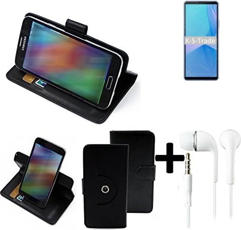 K-S-Trade Handy Hülle Schutz Hülle + Kopfhörer kompatibel mit Sony Xperia 10 III Handyhülle Flipcase Smartphone Cover Handy Schutz Tasche