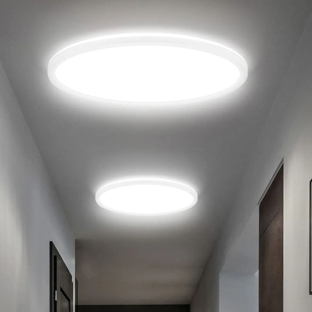 Plafonnier LED Rond Ultra Fin Blanc Neutre avec Lumière Indirecte 42cm - 6