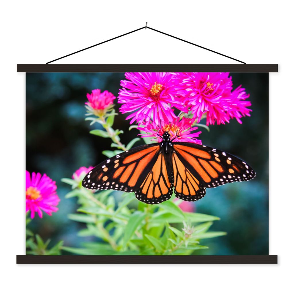 MuchoWow Textilposter Schmetterling - Botanisch - Blume 150x113 cm mit schwarzem Rahmen - Wohnzimmer
