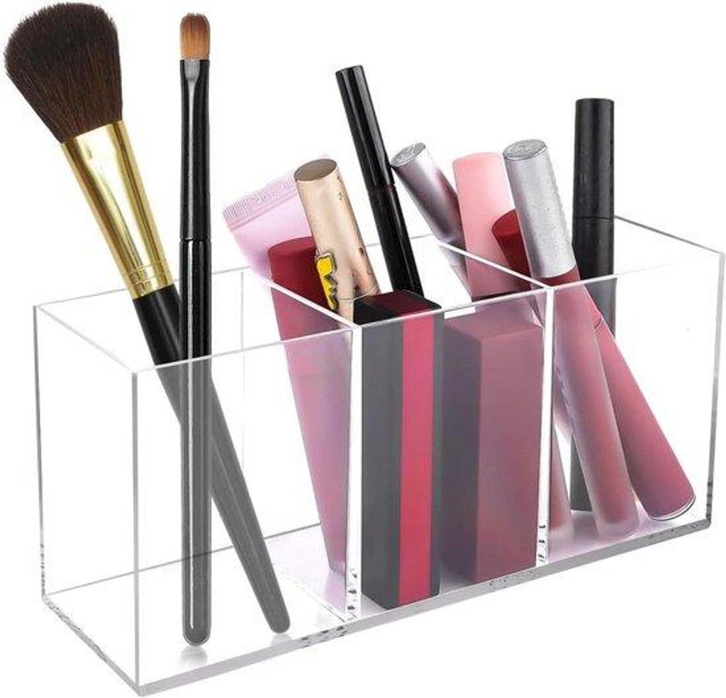 Kleine Acrylbox mit 3 Fächern und Stiftehalter für Schreibtisch