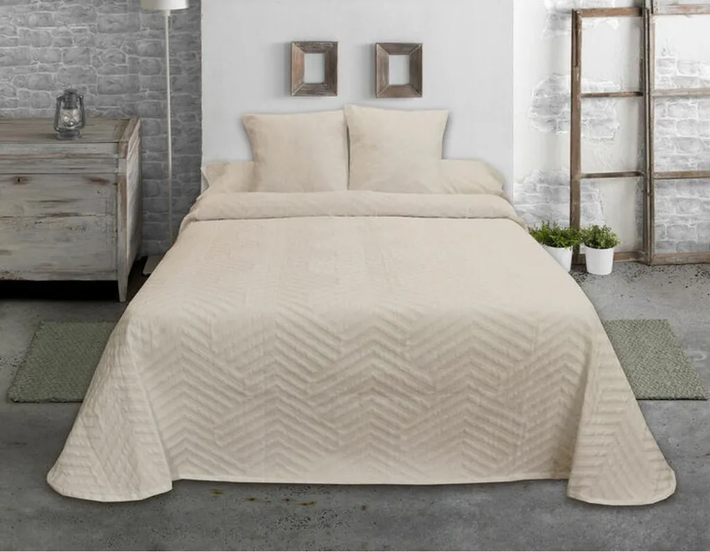 Jeté de lit 135 cm Beige Hosteline à Motifs Chevrons - Déco de Chambre