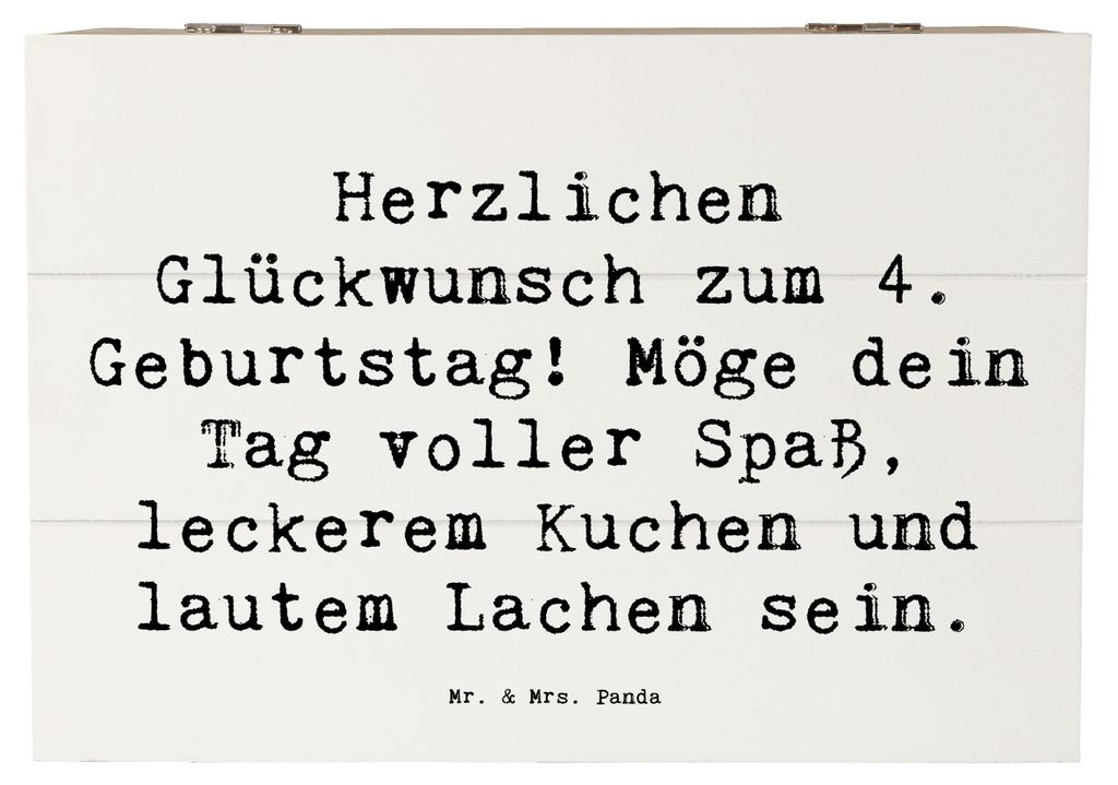 Mr. & Mrs. Panda Holztruhe Spruch 4. Geburtstag 22 x 15 cm - Weiß - Geschenk, feiern, Happy Birthday, Alter 4, Schatzkiste, Truhe, Holzkiste, mit ...