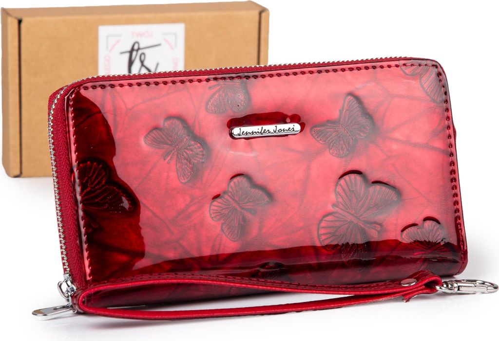 Jennifer Jones Damen Geldbörse RFID Reißverschluss Clutch Rot
