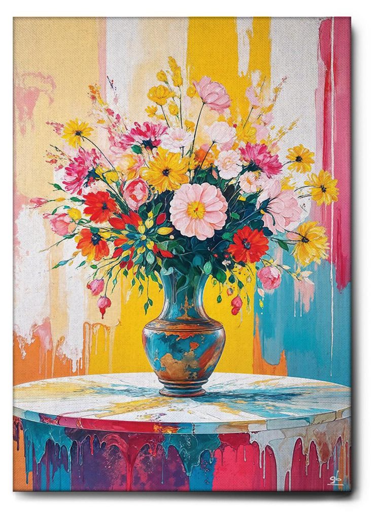 Giallobus - 50 - Blumenvase „Splash“ - Giallobus - 100L x 140B cm - Bild - Leinwand mit Standardrahmen