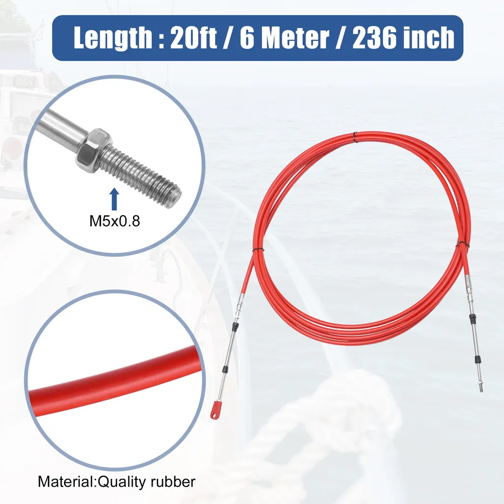 Kit 2 Câbles de Commande à Distance 20Ft pour Accélération Bateau Rouge - 4