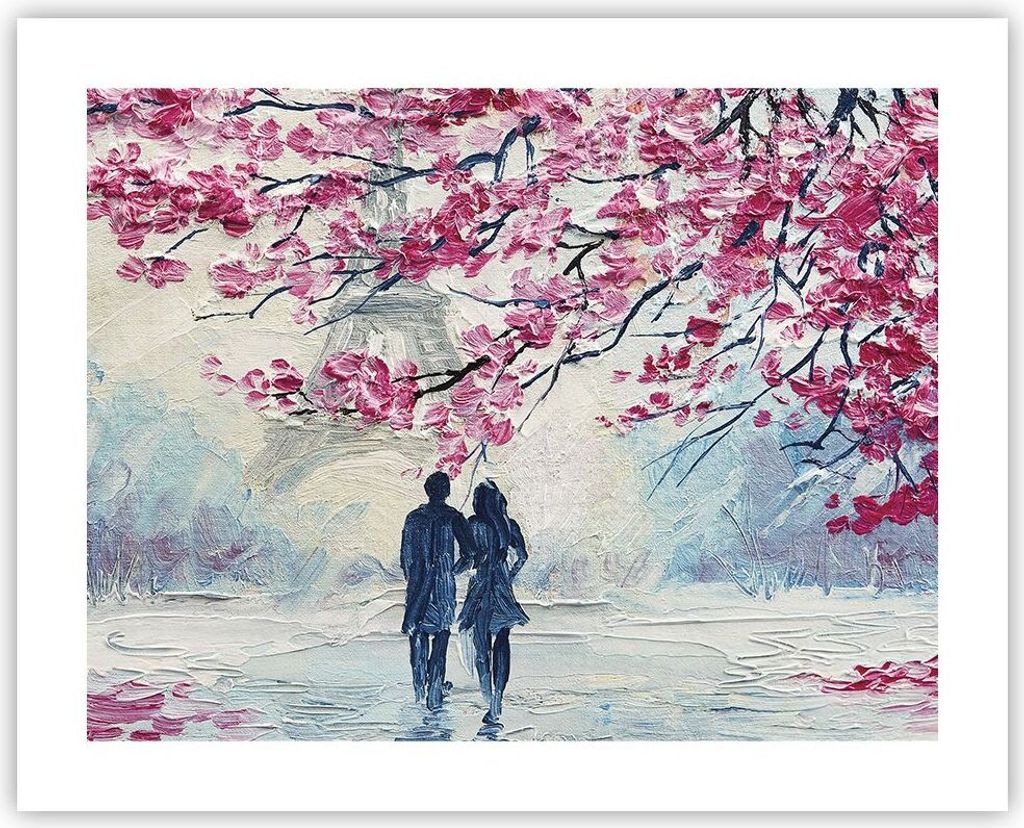 Poster - Poster ohne Rahmen - Paar Paris Baum - 50x40 cm - Wand Bild - Wanddeko - Wandbilder - Kunstposter - Wandposter - Bilder - Kunstdruck - Wan...