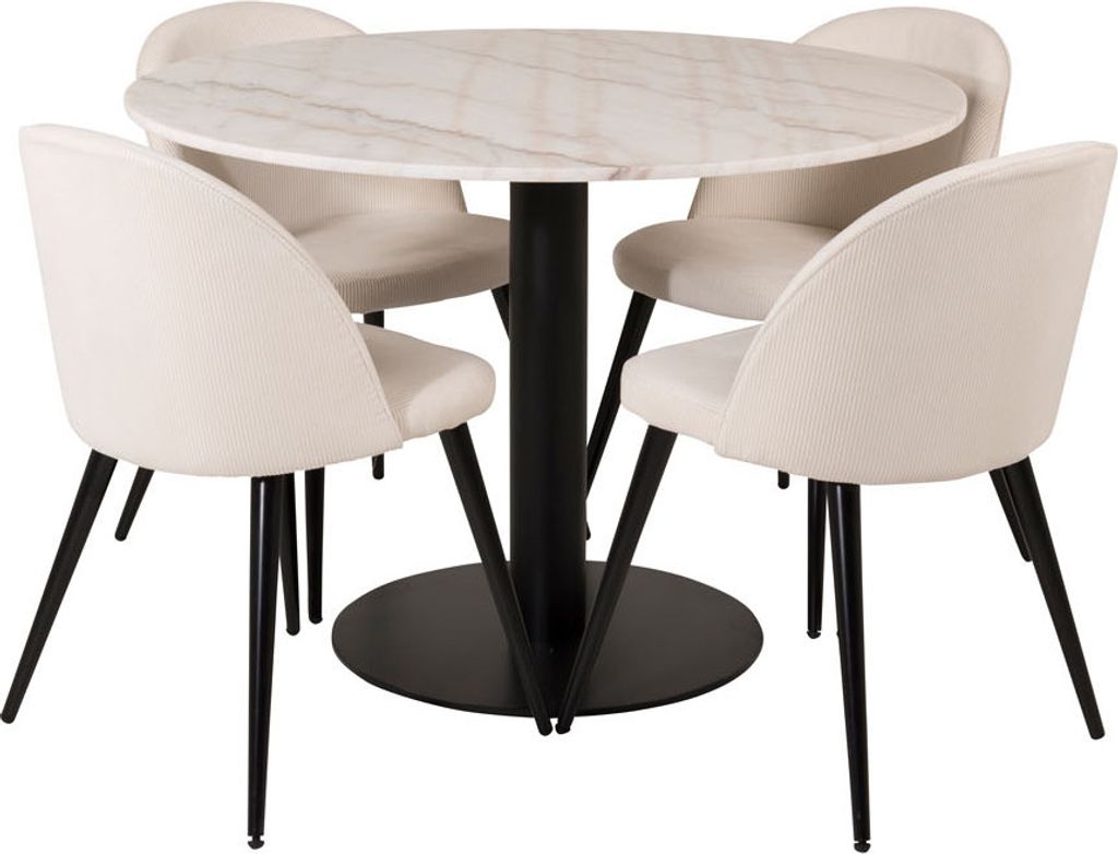 EstelleØ106WHBL Essgruppe Esstisch weiß, Marmor und 4 Produktbild 