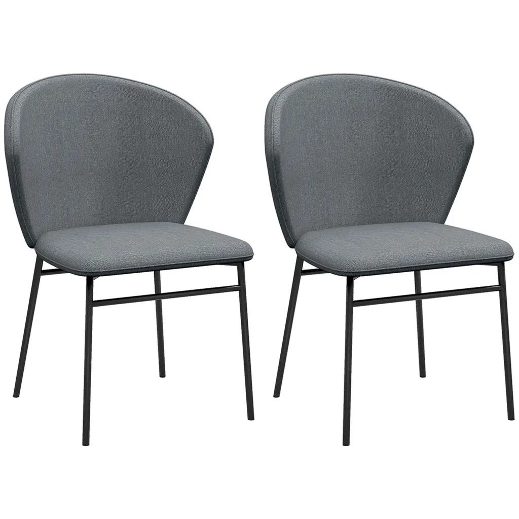 HOMCOM Lot de 2 Chaises de Salle à Manger Grises en Tissu Pieds Acier