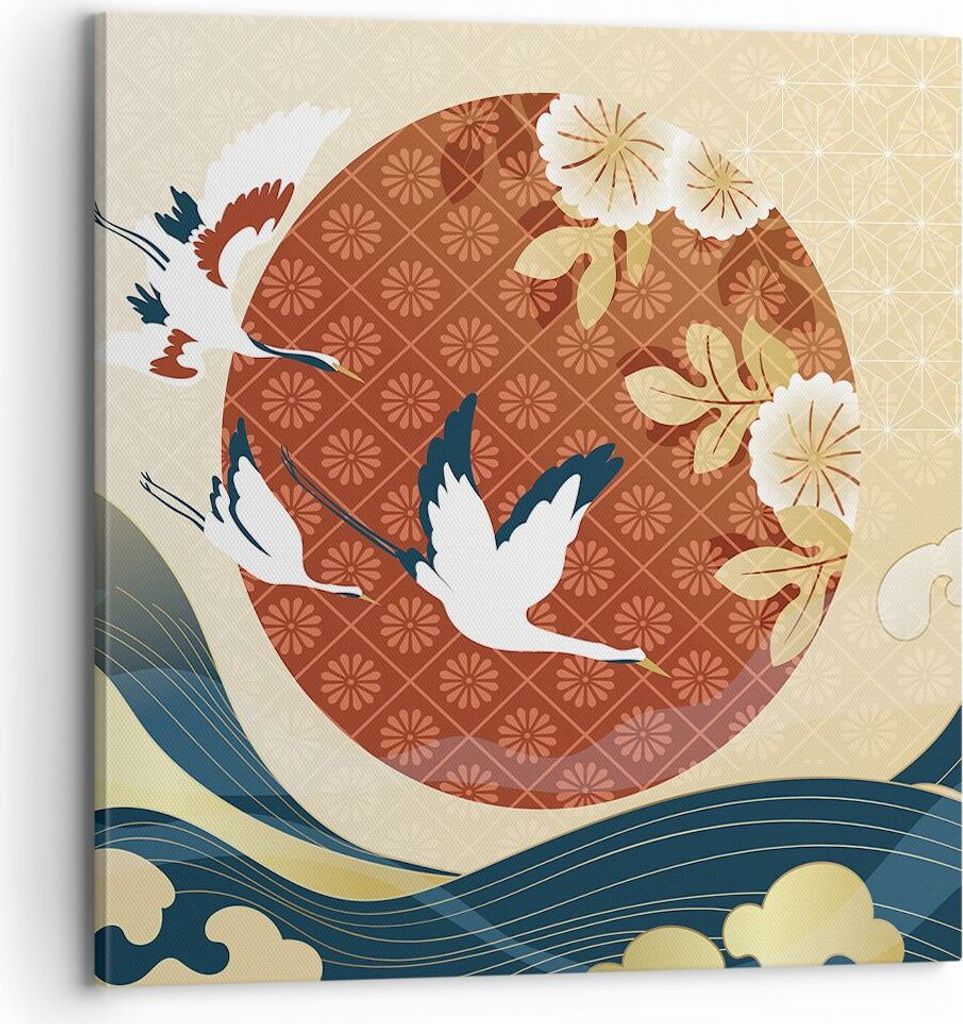 Bild auf Leinwand - Leinwandbild - Einteilig - Reiher Sonne Meer - 70x70cm - Wand Bild - Wanddeko - Wandbilder - Leinwanddruck - Bilder - Wanddekor...