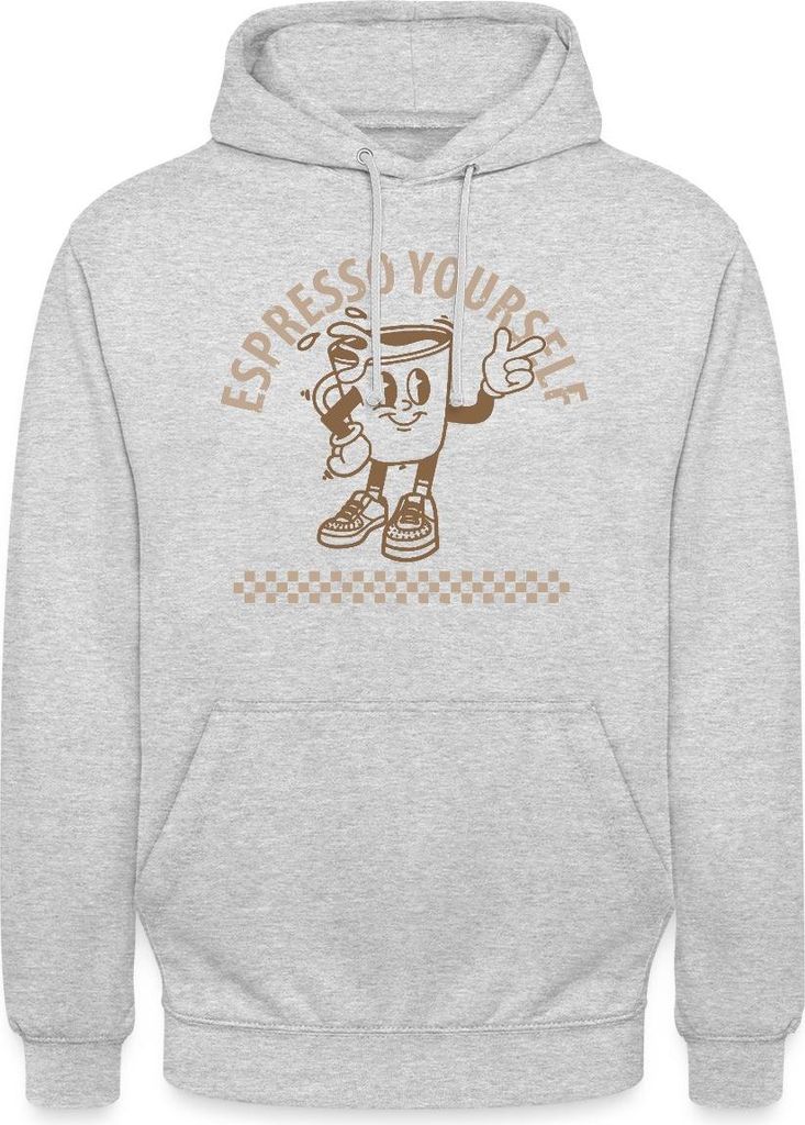 Spreadshirt Espresso Yourself Lustiges Coffee Lover Uni Hoodie, L, Hellgrau meliert
