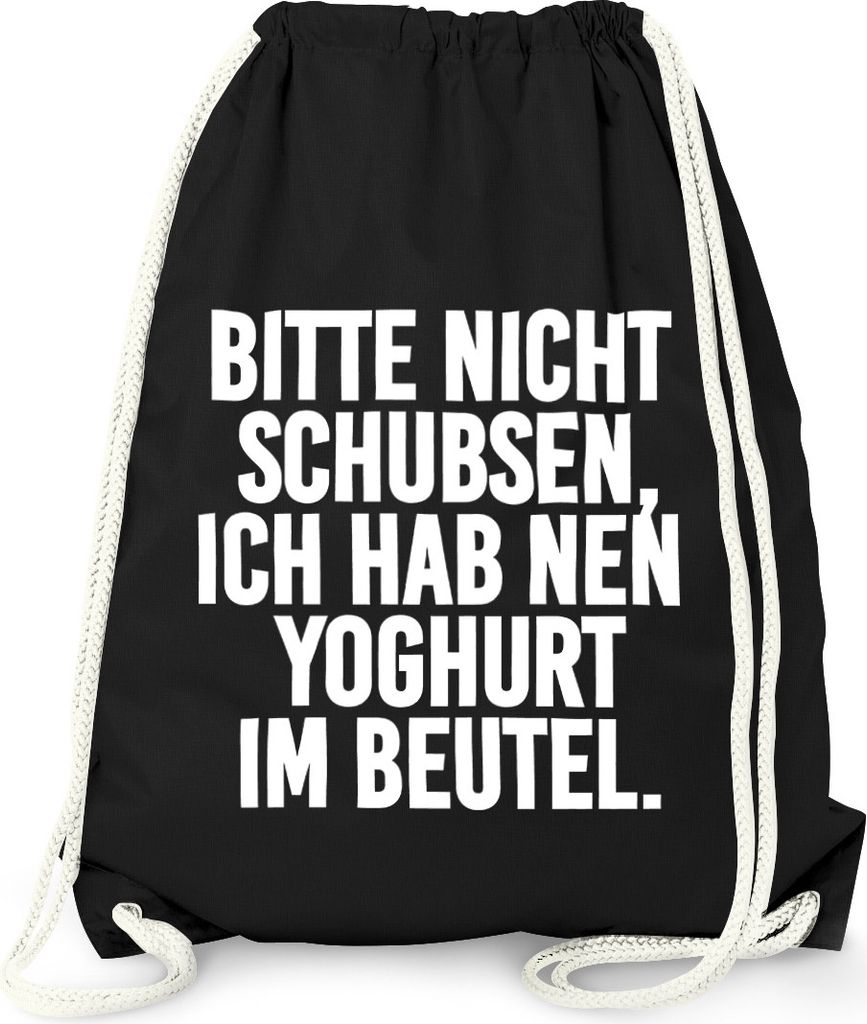 Turnbeutel, Bitte nicht schubsen ich hab nen Joghurt im Produktbild 