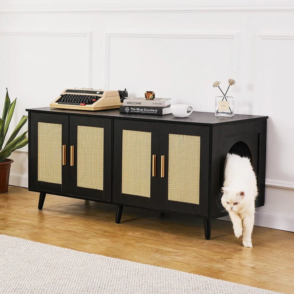 Meuble cache-litière chat noir en bois pour optimiser votre espace - 8