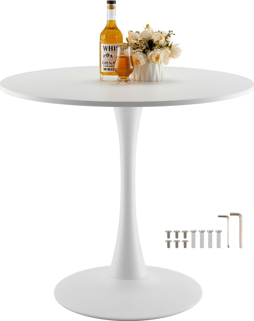 VEVOR runder Esstisch Küchentisch Holztisch (80 cm / 113,4 kg belastbar) für 2–4 Personen, moderne Bürotische mit Säulenfuß im Tulpendesign,...
