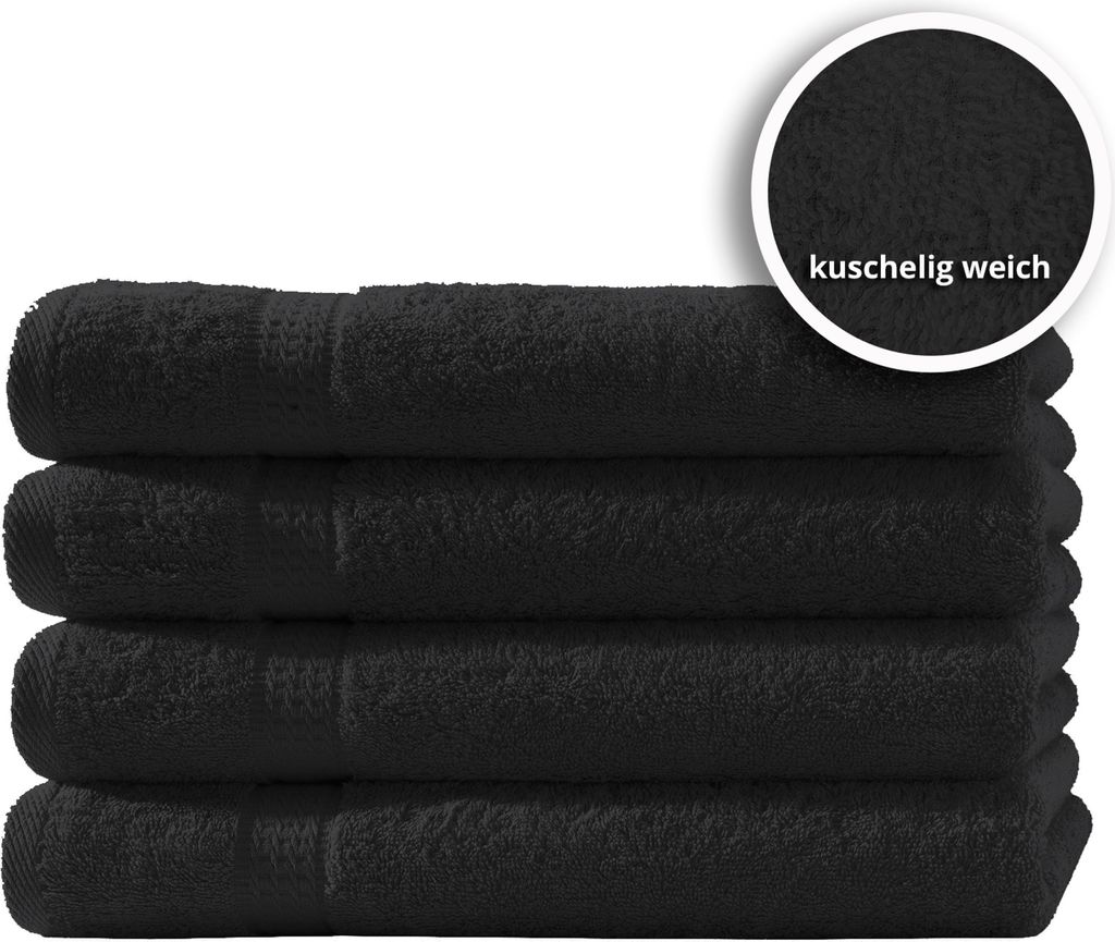 4er Set Gästetücher Handtücher Duschtücher Badetücher Frottee 100% Baumwolle, Farbe:Schwarz, Größe:Handtücher 50x100 cm