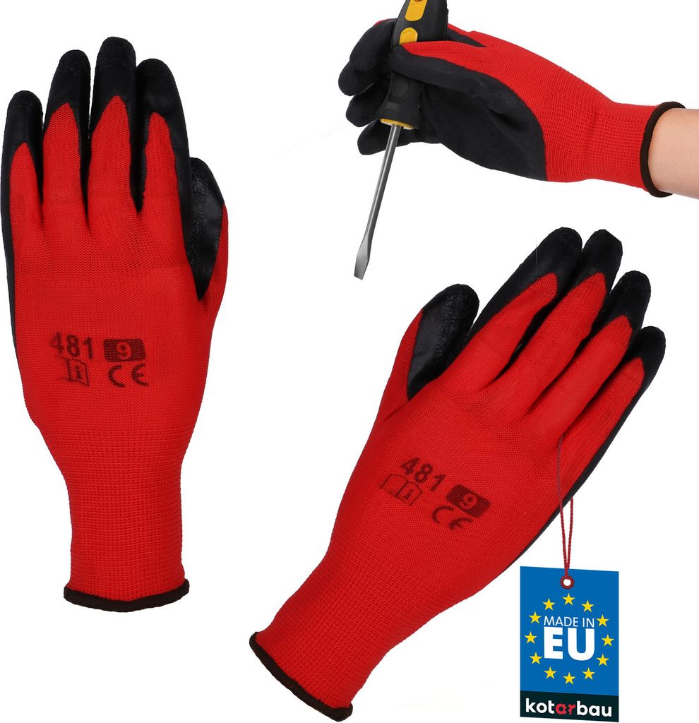 KOTARBAU Handschuhe Arbeitshandschuhe Anti-Rutsch Latex beschichtete Arbeitshandschuhe Größe 9 Red Herren Werkstatt Zubehör Winter Gartenhands...