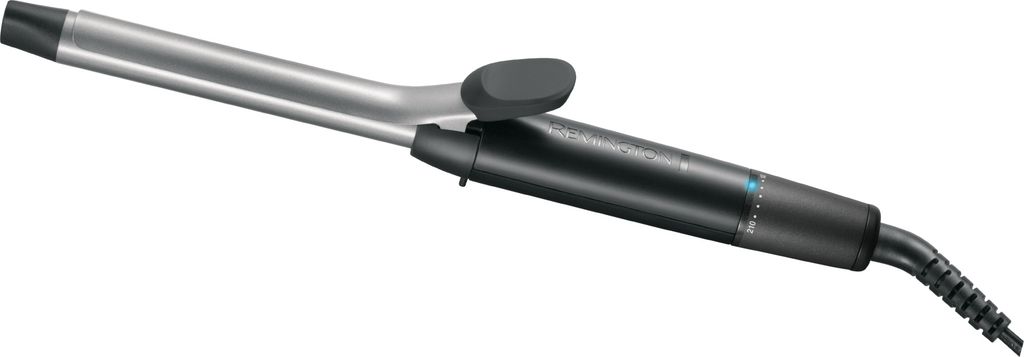 A professional studio shot of a curling iron against a white background.