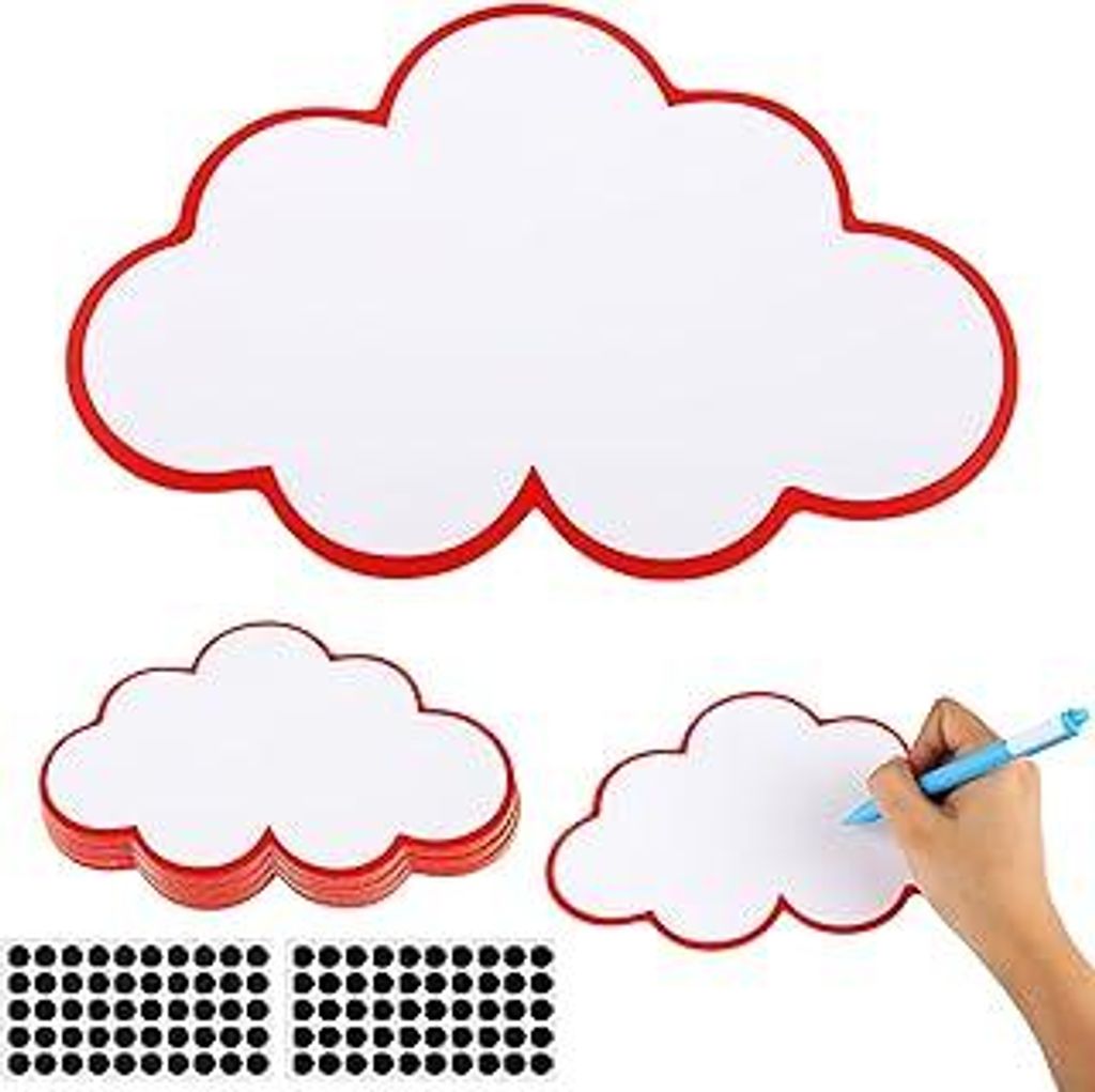 50 Stück Wolken Moderationskarten mit 50 Selbstklebende Klettband, Karteikarten Groß, Flipchart Papier für Schule, Präsentation, Professionelle...