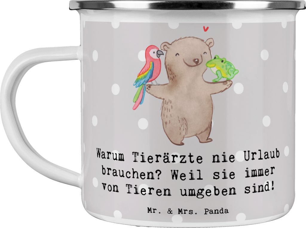 Mr. & Mrs. Panda Teetasse Tierarzt Freude - Grau Pastell - Geschenk, Warum Tierärzte nie Urlaub brauchen, Teebecher, Operation, Emaille Tasse, Pot...
