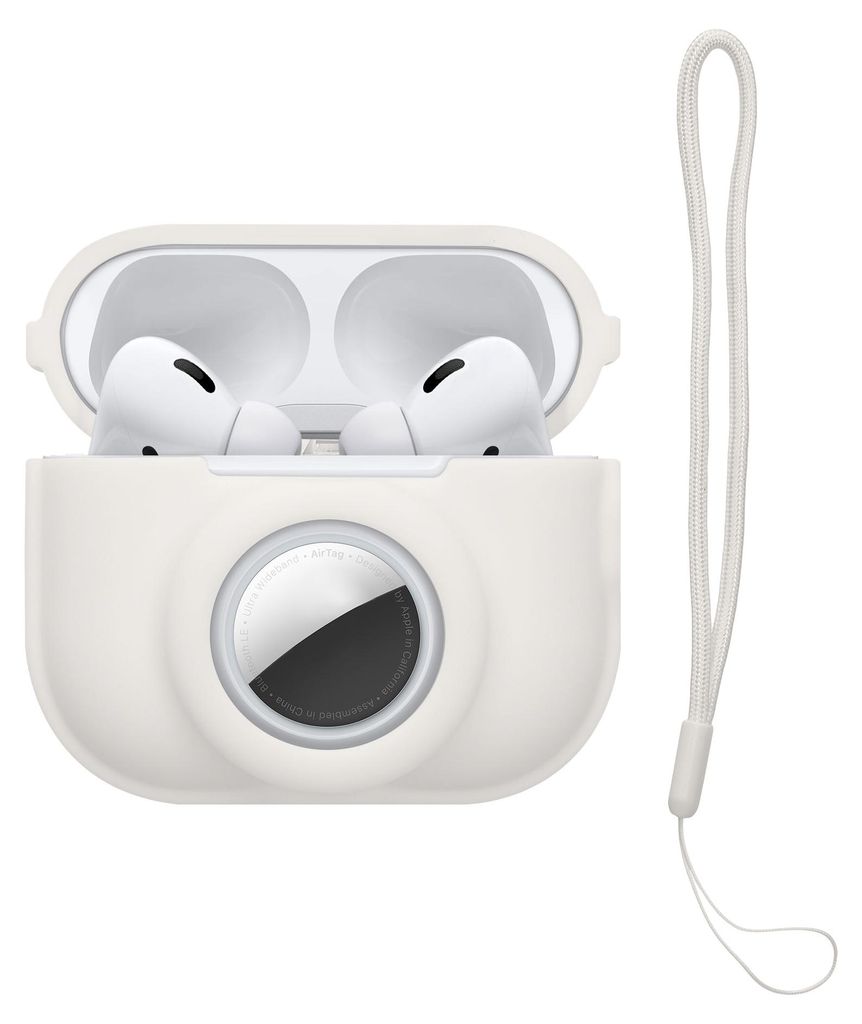 kwmobile 2-in1 Schutzhülle für Apple Airpods Pro 2 Hülle - Kopfhörer Silicon Case kompatibel mit AirTag - stoßfestes Cover mit Karabiner - Weiß
