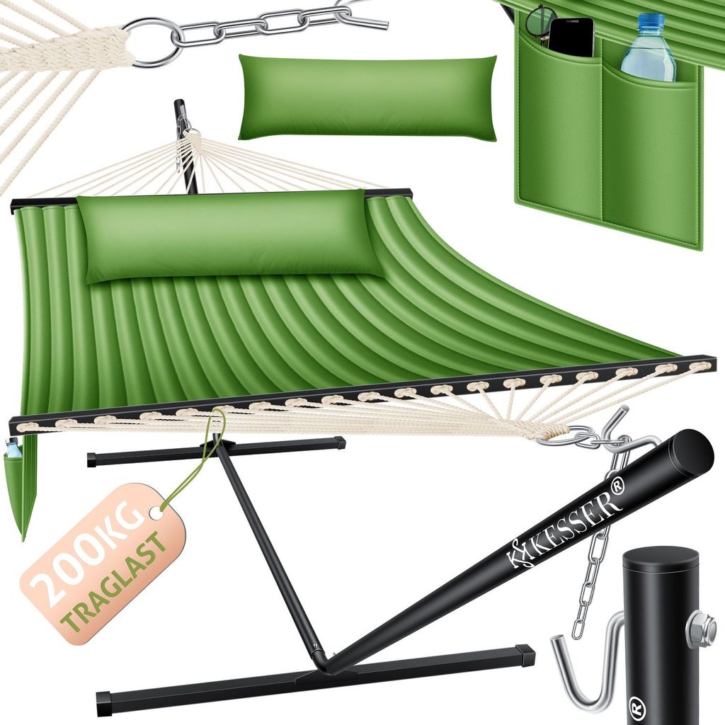 KESSER Hängematte HILL mit Gestell Kissen Doppelhängematte für 2 Personen-Stabiler Rahmen -200kg Belastbarkeit Indoor & Outdoor XXL Hängesess...