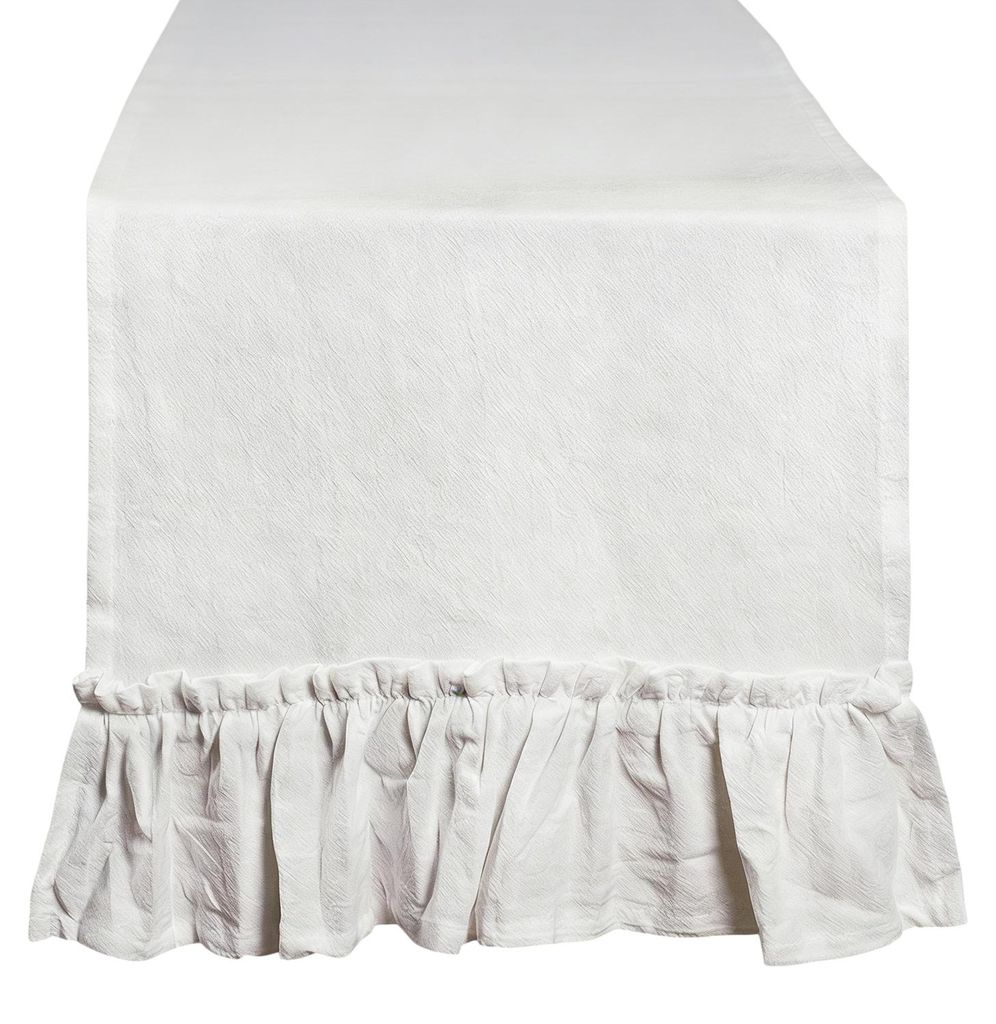 Tischläufer aus einfarbiger Baumwolle mit Rüschenkanten im Vintage-Landhausstil für Ess- und Couchtisch, elegantes Platzset aus knitterfreiem St...