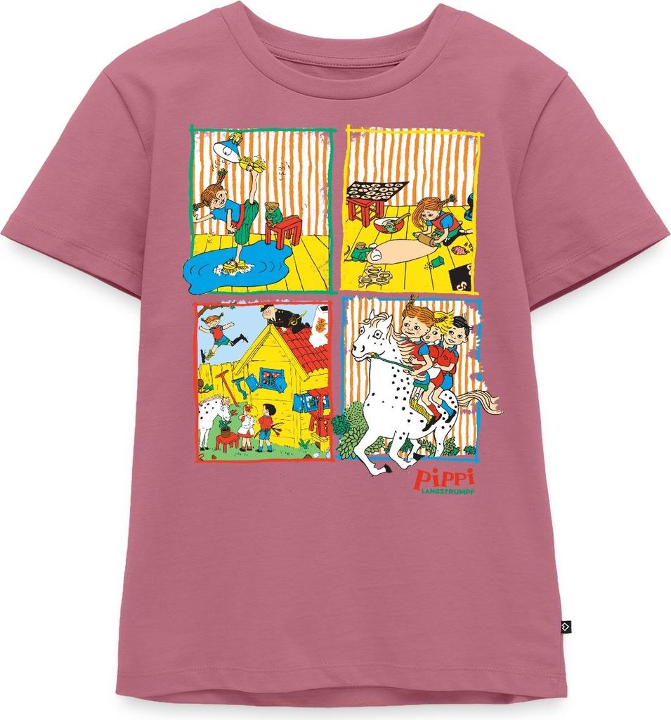 Spreadshirt Pippi Langstrumpf Und Ihre Freunde Kacheln Kinder Premium T-Shirt, 134/140 (8 Jahre), Mauve