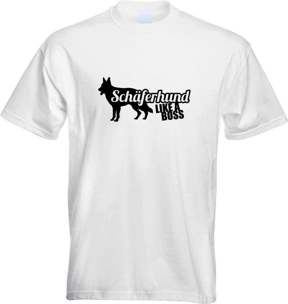 Kiwistar - T-Shirt - Weiss - Schäferhund Like a Boss Dog Herren Funshirt Bedruckt Design Sprüche Spruch Motive - mit Motiv Bedruckt - Funshirt De...