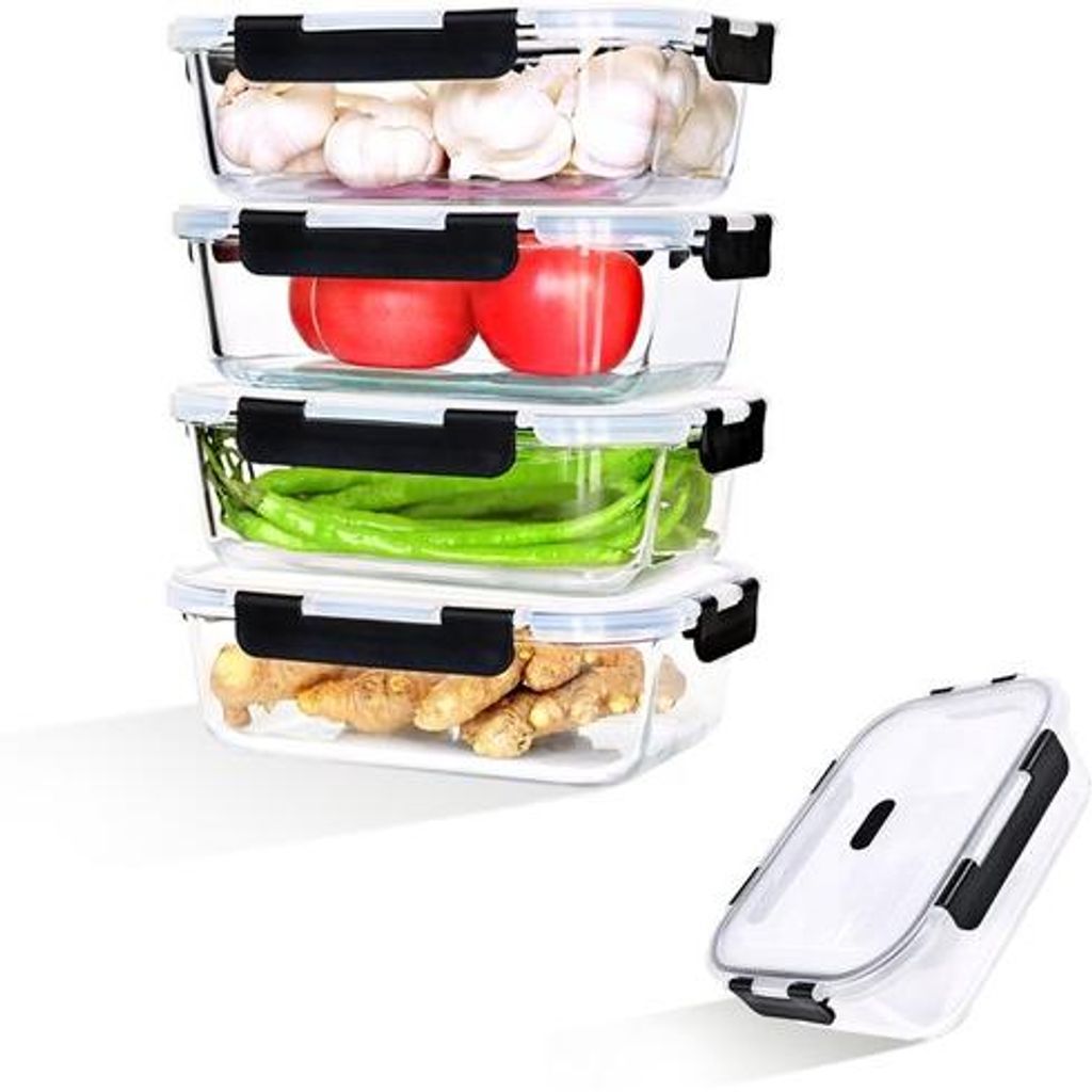 Outdoor-Camping-Essentials-Set - 4 x 1520 ml Stacking-Picnic-Becher Glas Zwart (BPA-frei) | Gläser für Außen-Kühlschränke mit Deckeln und Schl...
