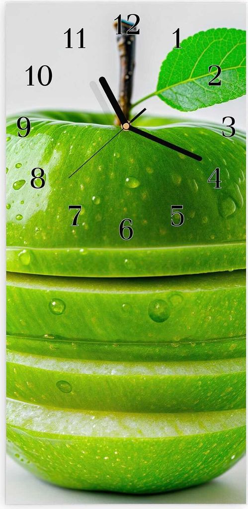 Wanduhr aus Glas mit Motiv Geschnittener Apfel- 30 x 60 cm - inkl. Aufhängesystem