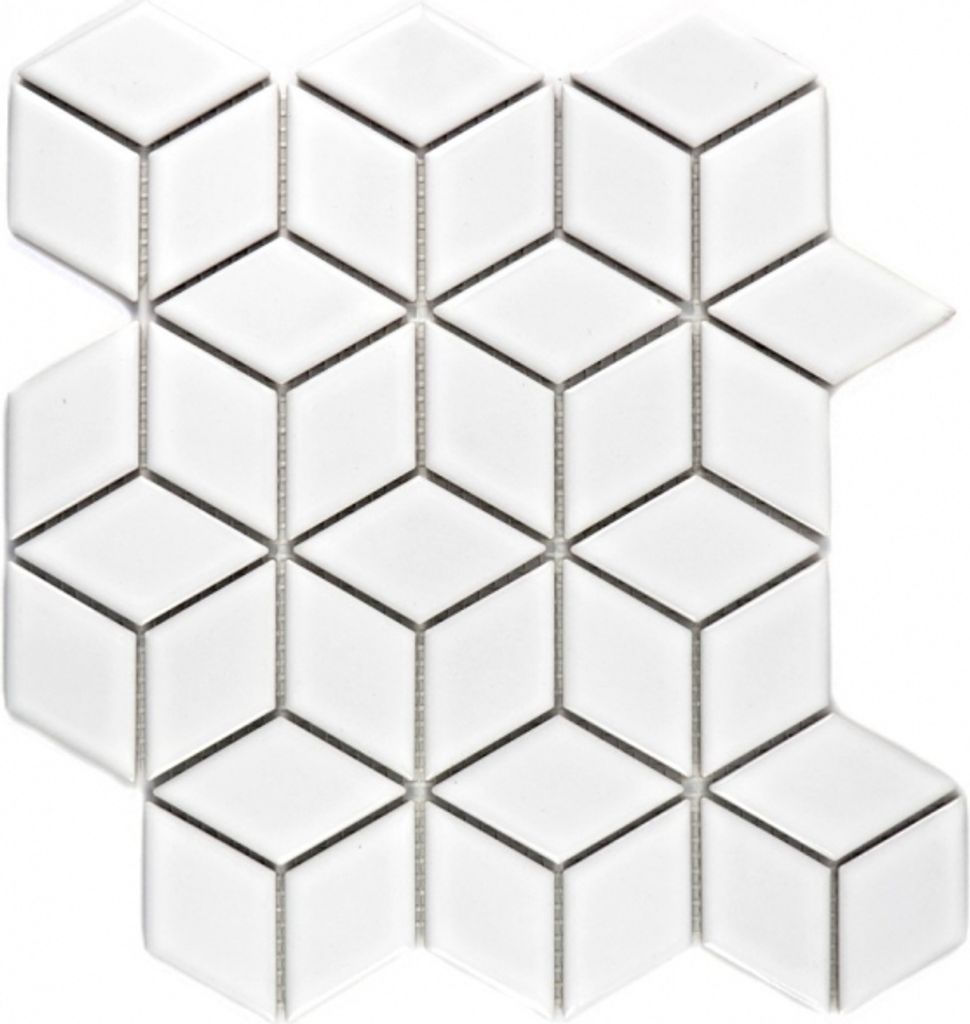Mosaik Fliese Keramik weiß 3D Würfel weiß glänzend Wandfliesen Badfliese MOS13OV-0101