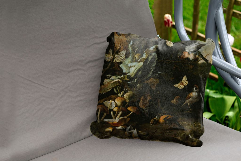MuchoWow Outdoor Kissen - Tiere und Pflanzen - Melchior d'Hondecoeter - 45x45 cm - Wetterfest - Lounge Kissen - Fotokissen - Dekoratives Kissen