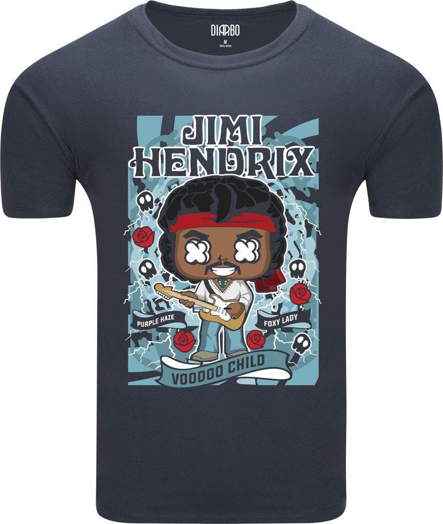 Diarbo Herren T-Shirt mit Musikliebhaber Druck Jimi Hendrix Musikplakat Dunkelgrau Gr.L