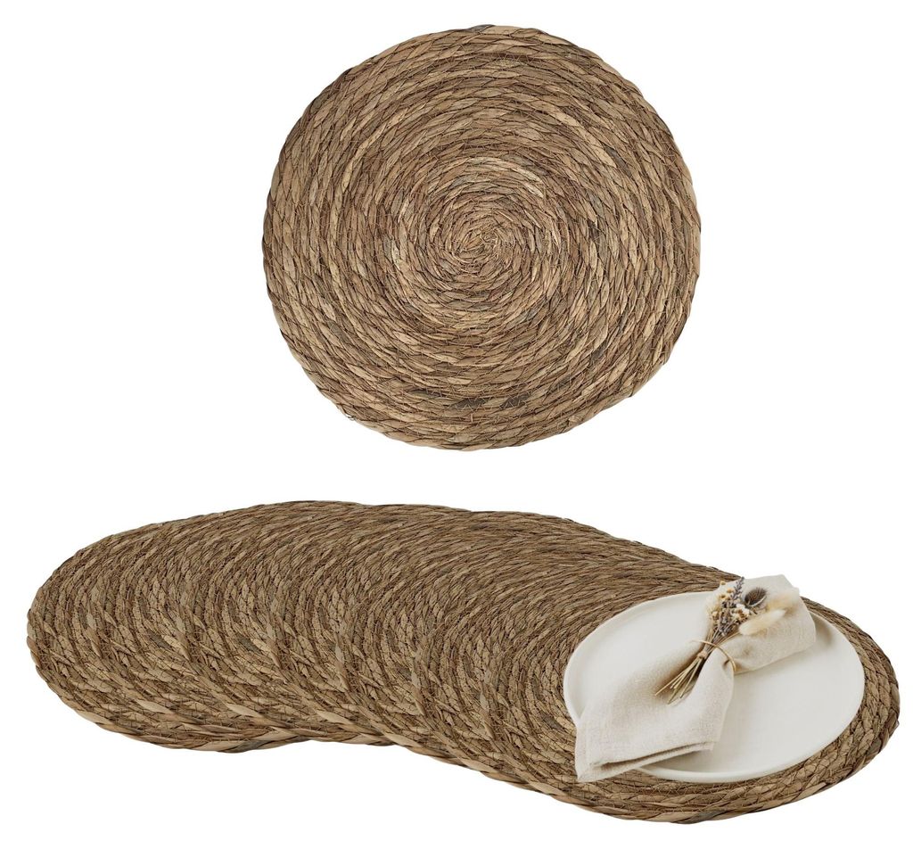 Platzset Boho Rund, Tischset Platzmatte Bast Esstisch, Geflochtene Dekorationsunterlage Tischdeko Seegras, 36cm 8 Stück