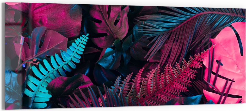 DEQORI Glasbild Echtglas 150x60 cm 'Gefärbtes Blattwerk' Wandbild Bild modern Deko