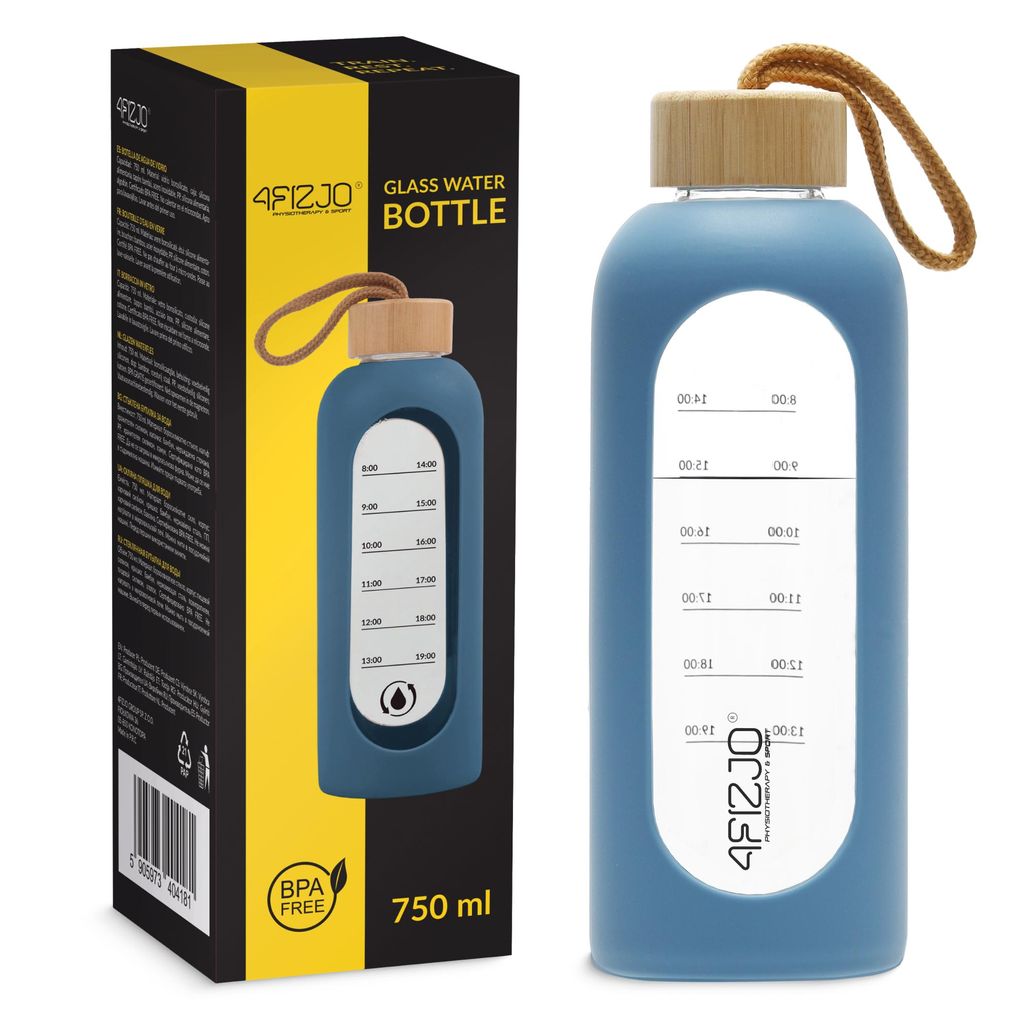 4FIZJO Glas Trinkflasche 750 ml, Sportflasche, Borosilikat, Produktbild 
