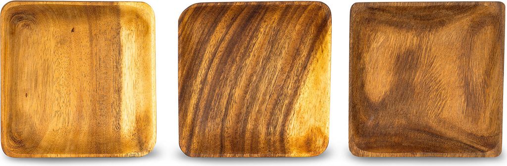 3er Set Snackschale Holz Akazie 15x15cm Quad Schale Obstschale Dekoschale Teller