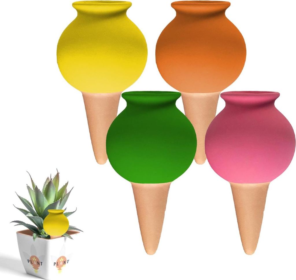 Pflanzkegel aus Terrakotta, 4er-Set Bewässerungskegel aus Ton, automatische und umweltfreundliche Bewässerung für Zimmer- und Gartenpflanzen, na...