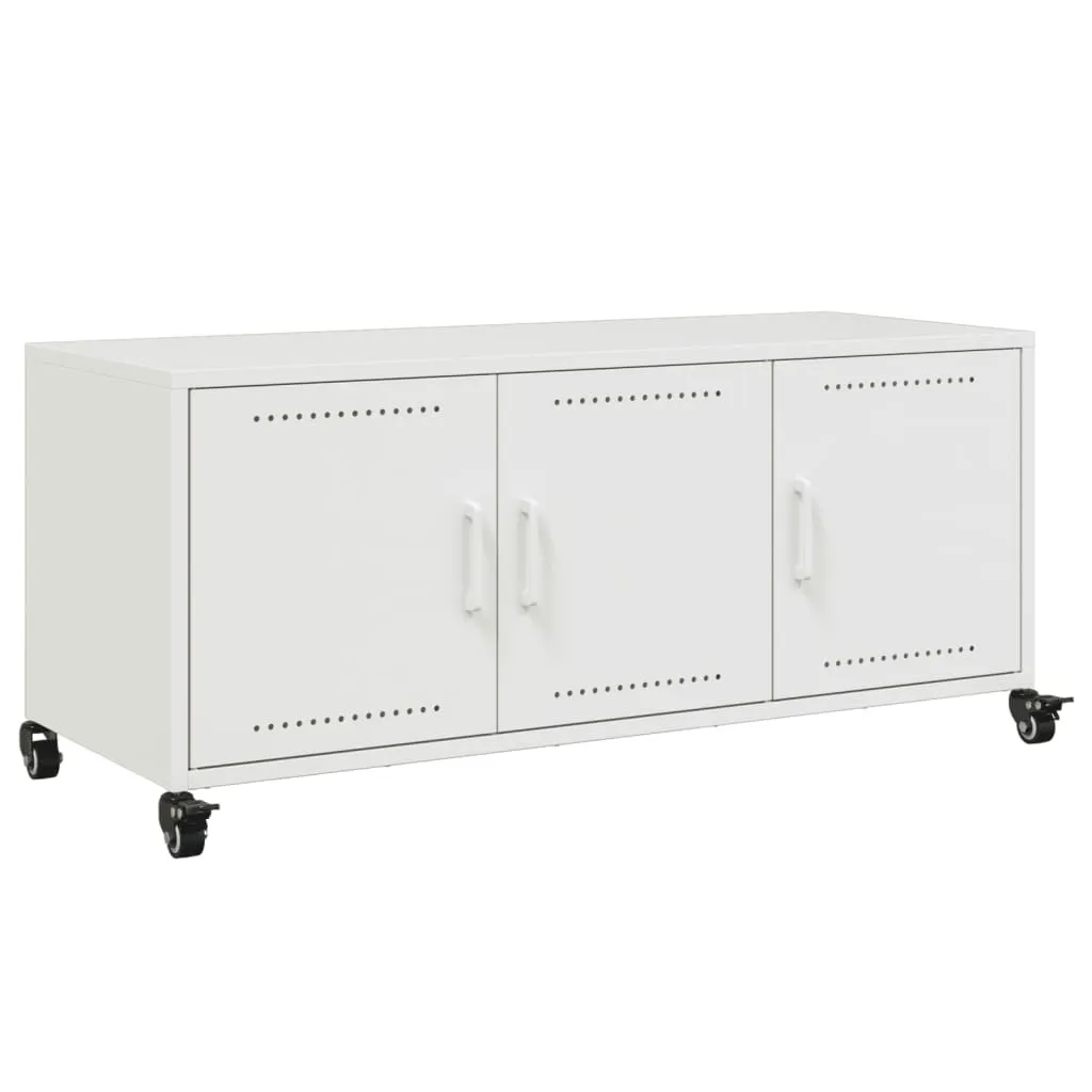 Meuble Télévision Blanc 100cm pour Salon Moderne - Rangement Acier Robuste