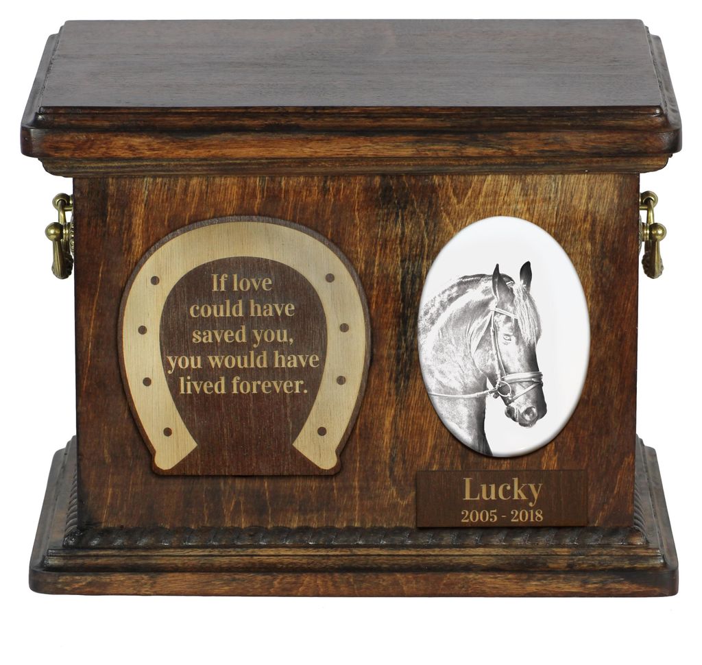 Friesisches Pferd - Eine Urne für die Asche eines Pferdes, eine Urne für ein Pferd mit Foto, personalisierte Tierasche-Box von Art-Dog.
