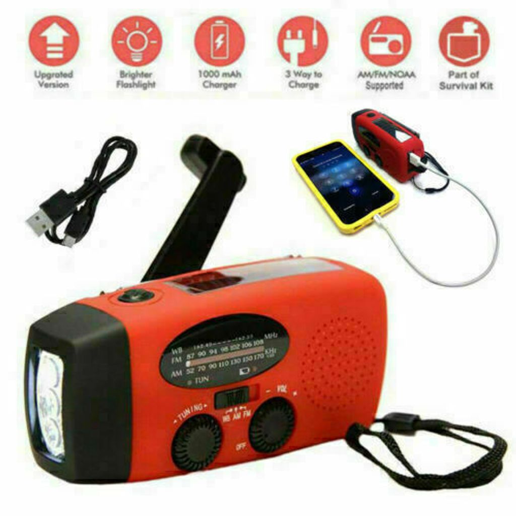 Notfall Solar Hand Kurbel AM/FM Wetter Radio LED Taschenlampe USB Ladegerät 