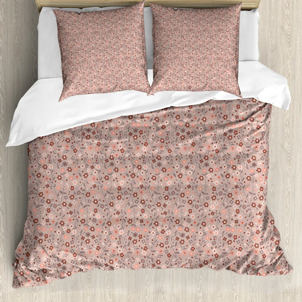 Parure de lit 200x200 cm motifs fleurs roses avec taies d'oreiller