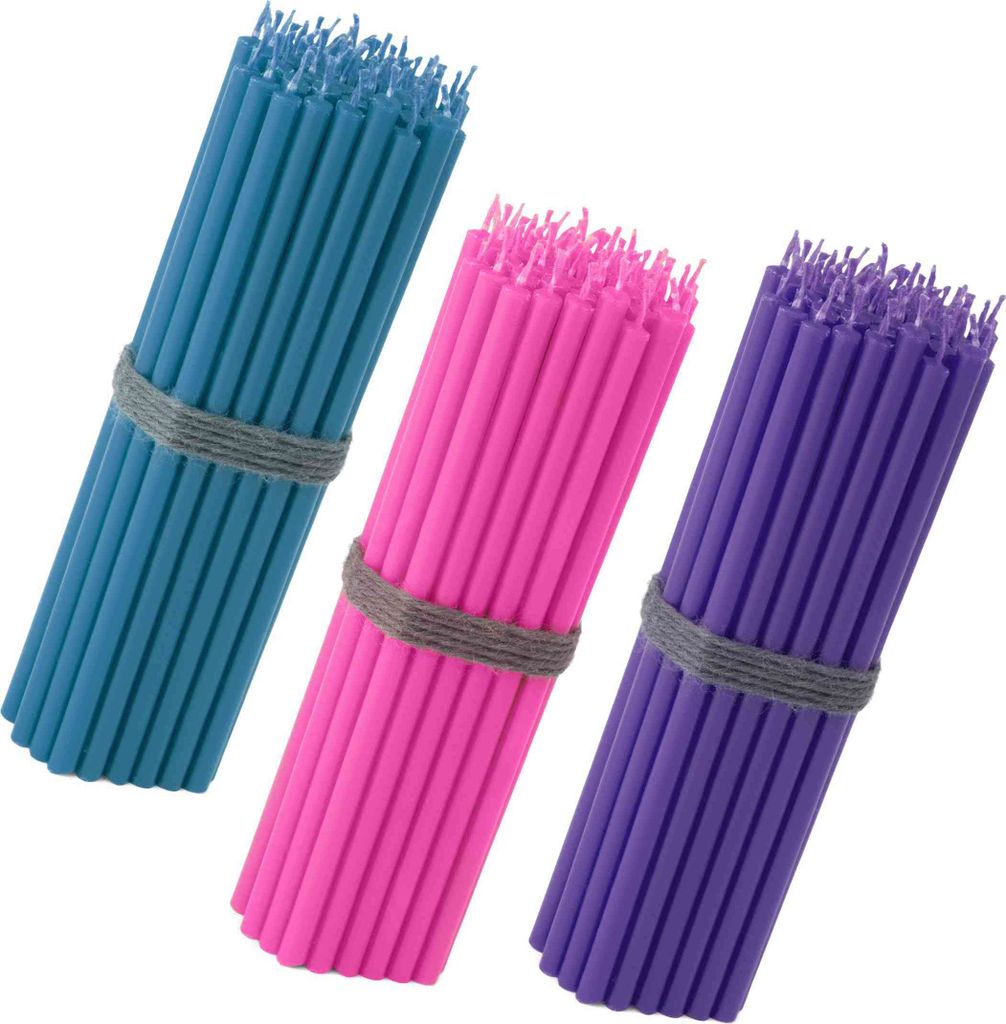 150x Stabkerzen Set 16cm – Hellblau Pink Violett – tropffrei & farbenfroh
