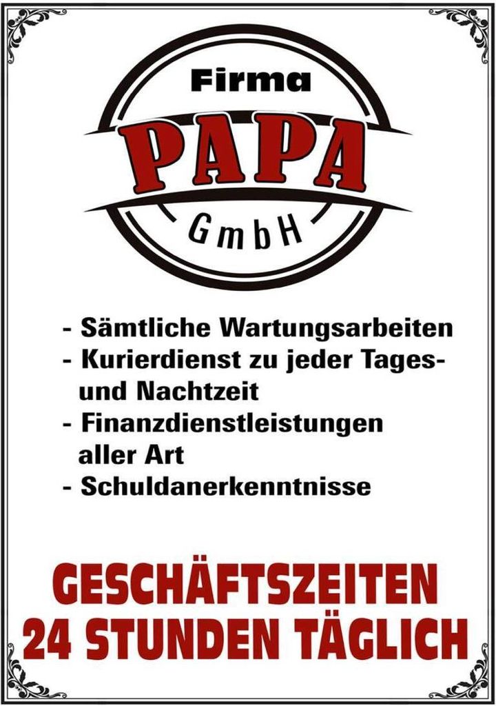 vianmo Holzschild 40x30 cm Firma Papa GmbH 24 Std täglich
