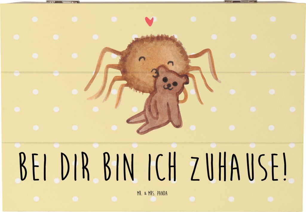 Mr. & Mrs. Panda Truhe Spinne Agathe Teddy 22 x 15 cm - Gelb Pastell - Geschenk, Liebesbeweis, Verliebt, fotokiste, Box, Dankeschön, Treue, Mitein...