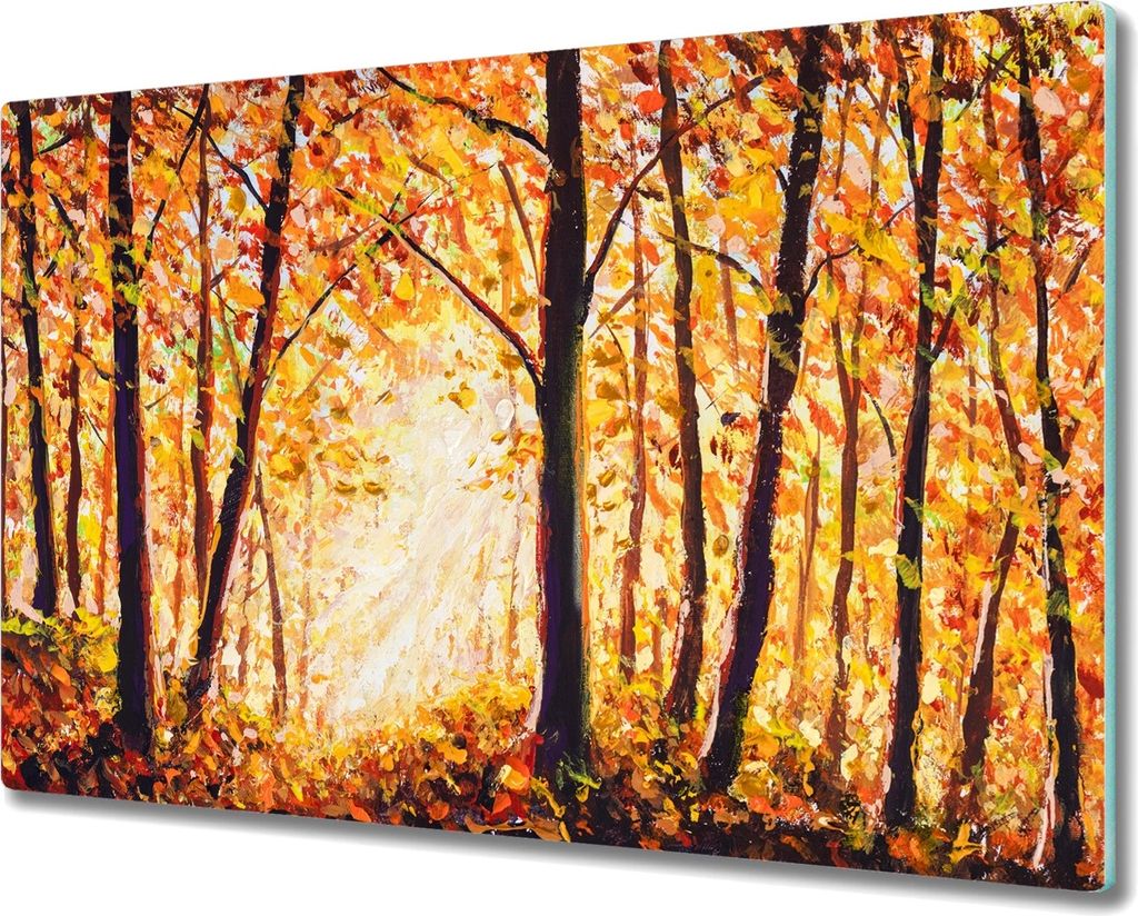 Coloray Hackbrett Kochplattenabdeckung Herdabdeckplatte 80x52 cm Schneidebrett Küchenbrett - Blätter Wald Herbst