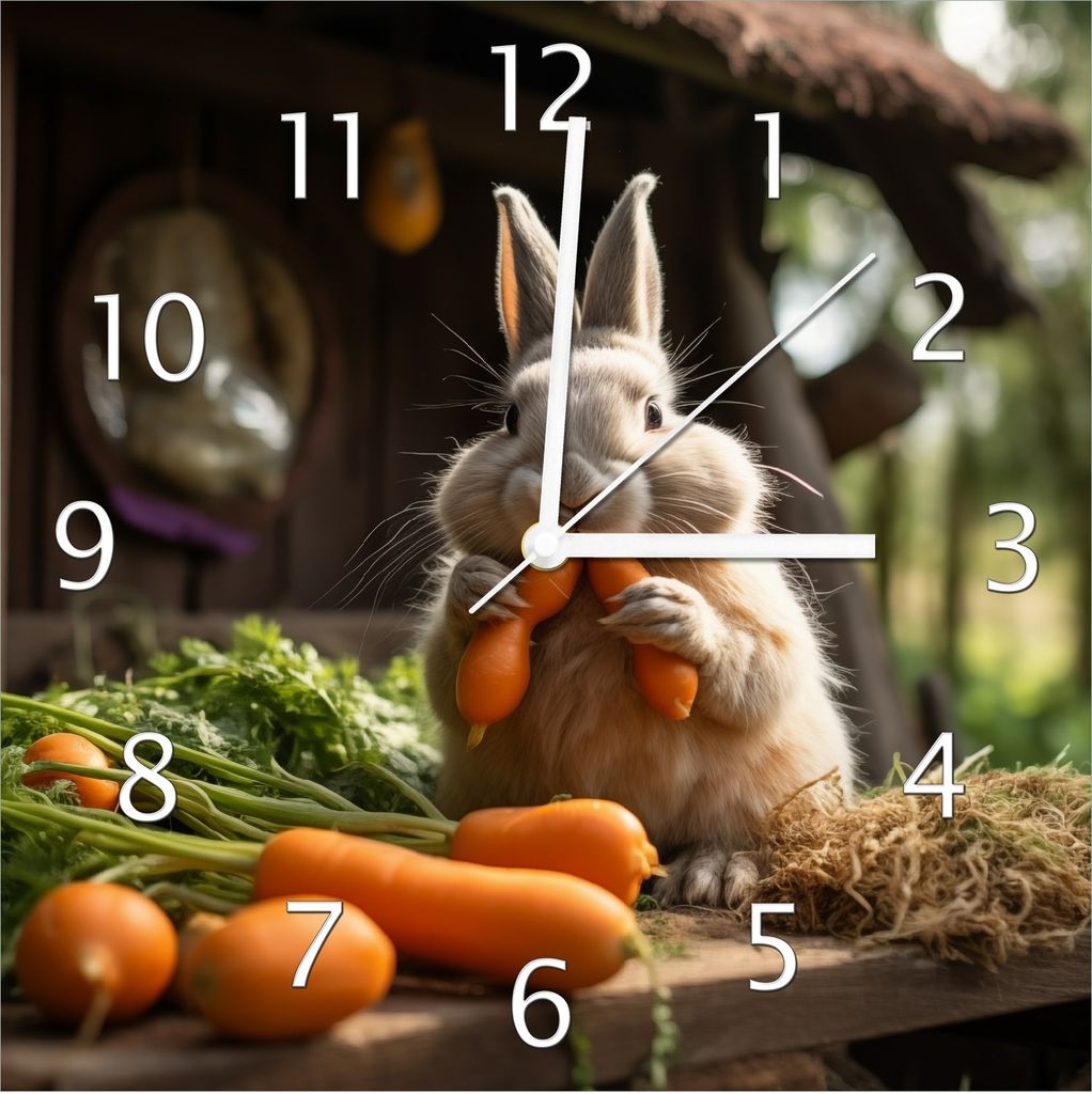 Wallario Design Wanduhr Karottenliebhaber aus Echtglas, Größe 30 x 30 cm