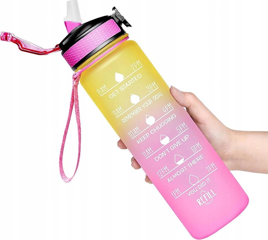Sportwasserflasche 1L Sportflasche mit Tritan-Trinkhalm motivierend